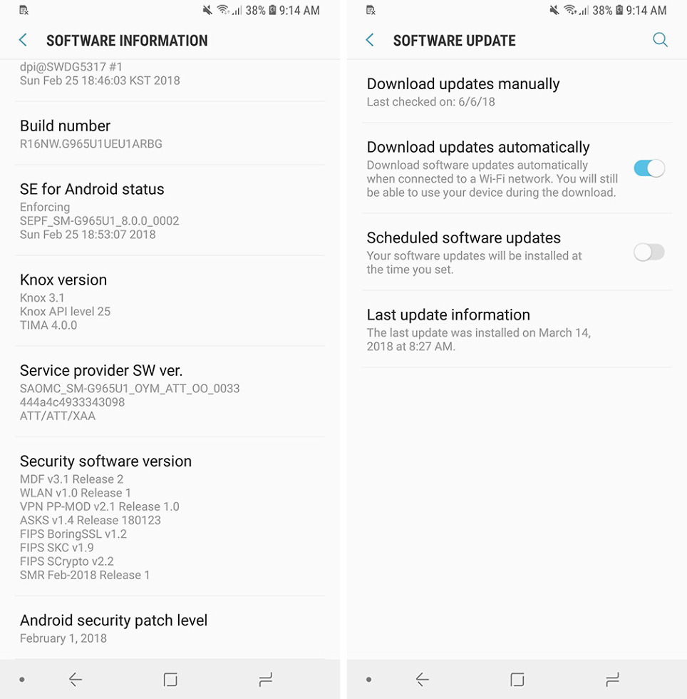 Вот скриншоты с информацией о программном обеспечении с разблокированного Тима Galaxy S9 +, снятого ранее этим утром: