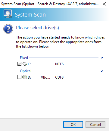 Здесь вы можете выбрать / отменить выбор любых дисков, подключенных к вашему ПК, для включения в сканирование системы